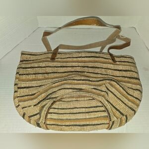 Elegant Striped Tan and Black Shoulder Bag